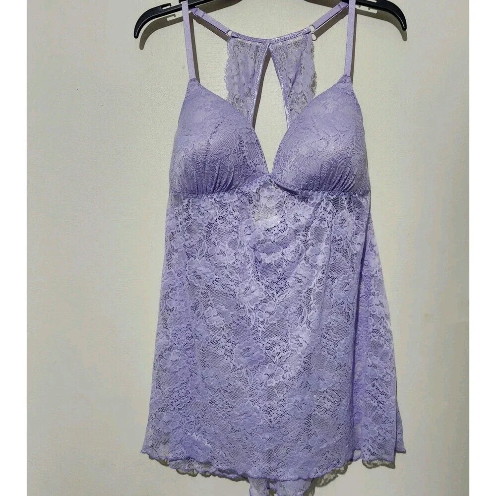 Lilac London 2PCS!! Babydoll chemise and thong lingerie set Size XXL Lavender